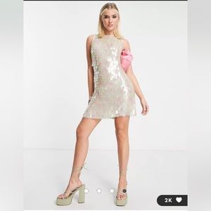 Miss Selfridge Premium disc sequin embellished mini dress in green